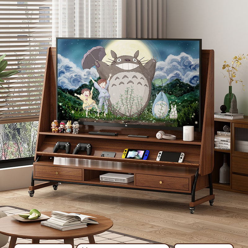 实木可移动电视机柜客厅2025新款落地家用小户型带轮储物电视支架
