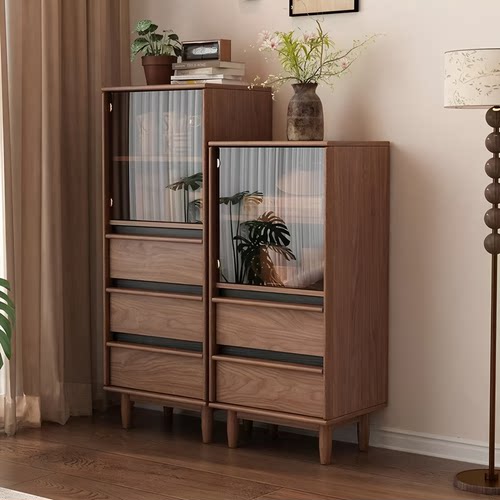 中古风实木斗柜电视边柜客厅家用2025新款沙发边柜复古柜茶几组合