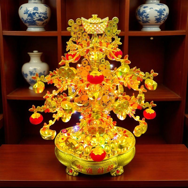 发财树摇钱树带音乐旋转彩灯摆件乔迁开业春节礼品客厅前台装饰品