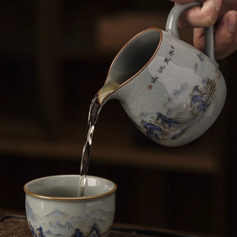 陶瓷公道杯一体茶漏套装加厚耐热大号带把茶海分茶器功夫茶具配件