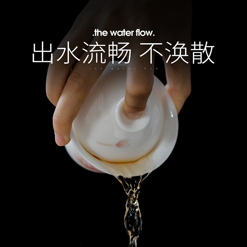 德化白瓷盖碗茶杯薄胎功夫茶具家用泡茶碗敬茶杯青花三才盖碗单个