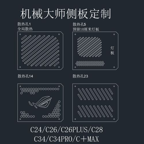 机械大师系列C24 C26 C28 C34 C34pro C+MAX亚克力侧盖板定制