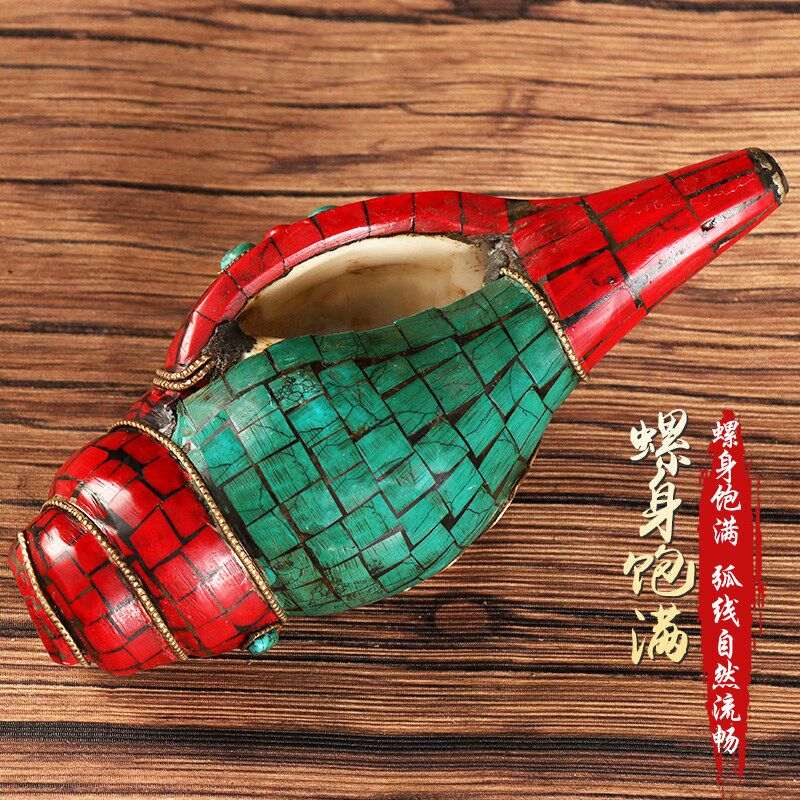 尼泊尔海螺家居饰品用品手工包铜雕花居家客厅响螺号角能吹响摆件