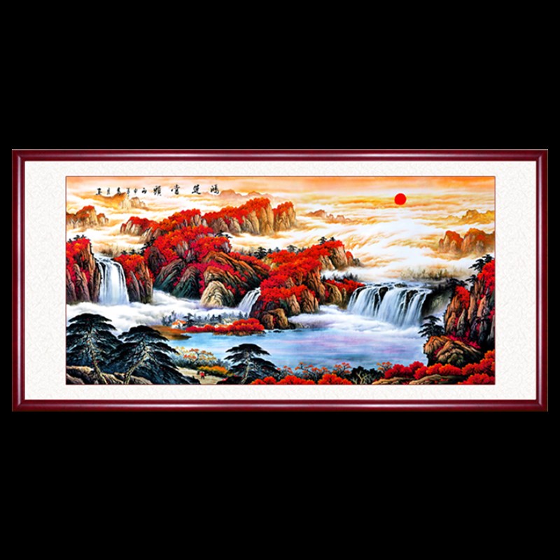 鸿运当头国画山水画风水靠山客厅装饰画中式办公室字画聚宝盆挂画