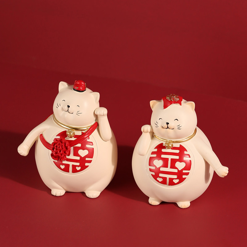 顾居大喜招财猫摆件家用装饰品发财猫结婚礼物送闺蜜新人情侣礼品