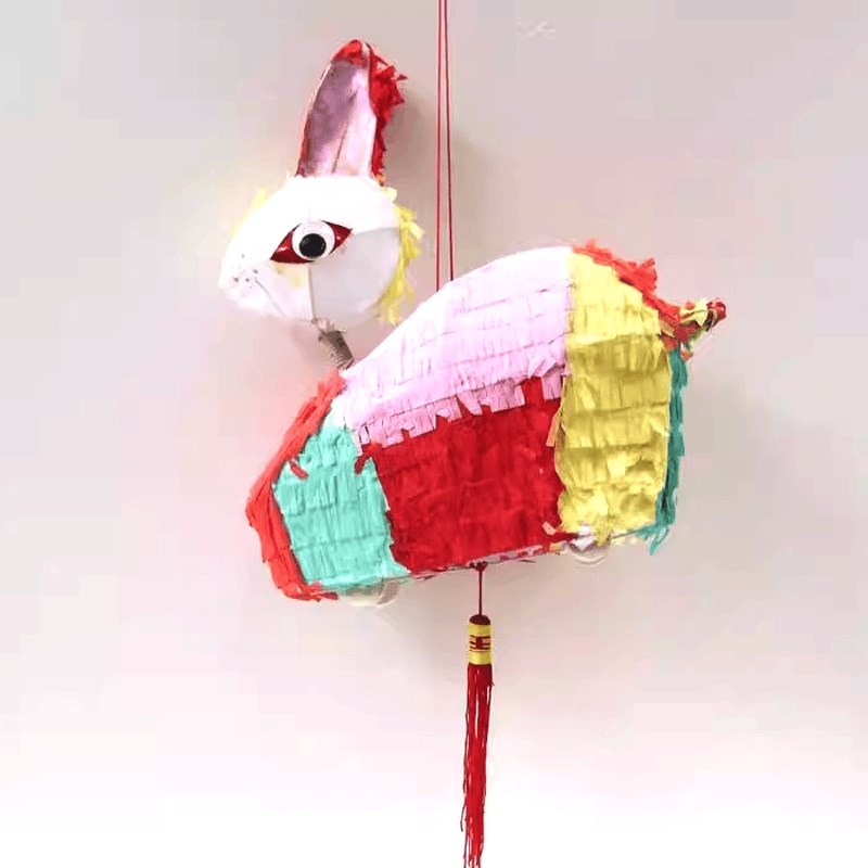 中秋元宵节日传统手工制作兔子纸花灯灯笼 彩色白色兔子灯笼装饰