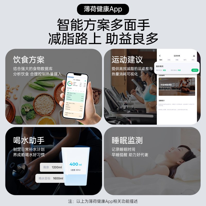 薄荷健康八电极智能体脂秤双频精准测量算体重健身塑形管理期1台
