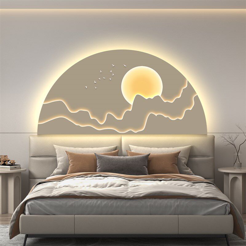 led带灯床头卧室装饰画简约现代主卧房间背景墙挂画壁画高级感