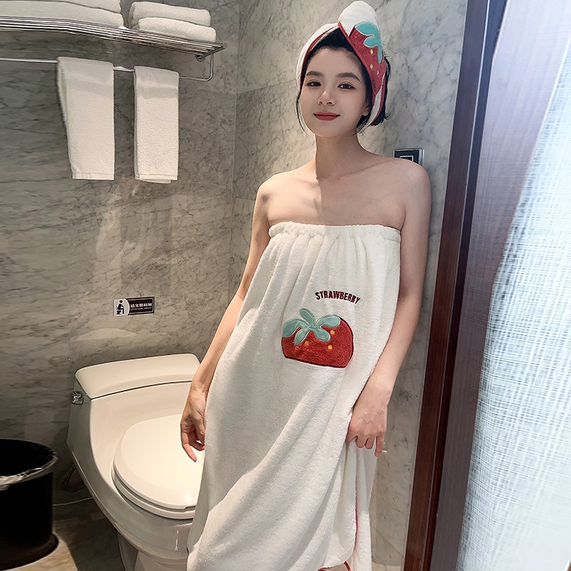 抹胸浴裙浴巾女可穿可裹胸浴巾裹身新款吸水速干浴袍露肩草莓可爱