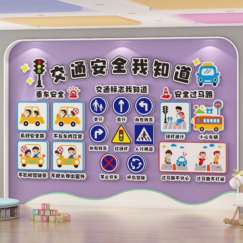 幼儿园交通食品安全标志文化墙面装饰走廊楼道环创主题墙贴画成品