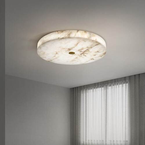 轻奢全铜led云石吸顶灯现代新中式圆形简约书房过道卧室房间灯具