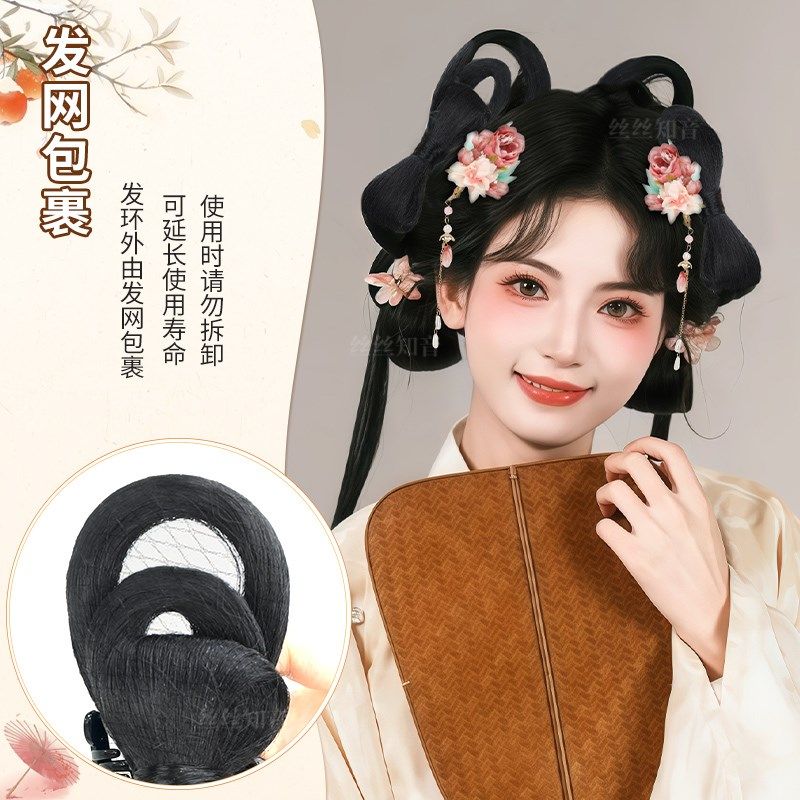 古风汉服假发一体式头饰盘发兰蝶发髻抓夹款全发丝假发包古装造型