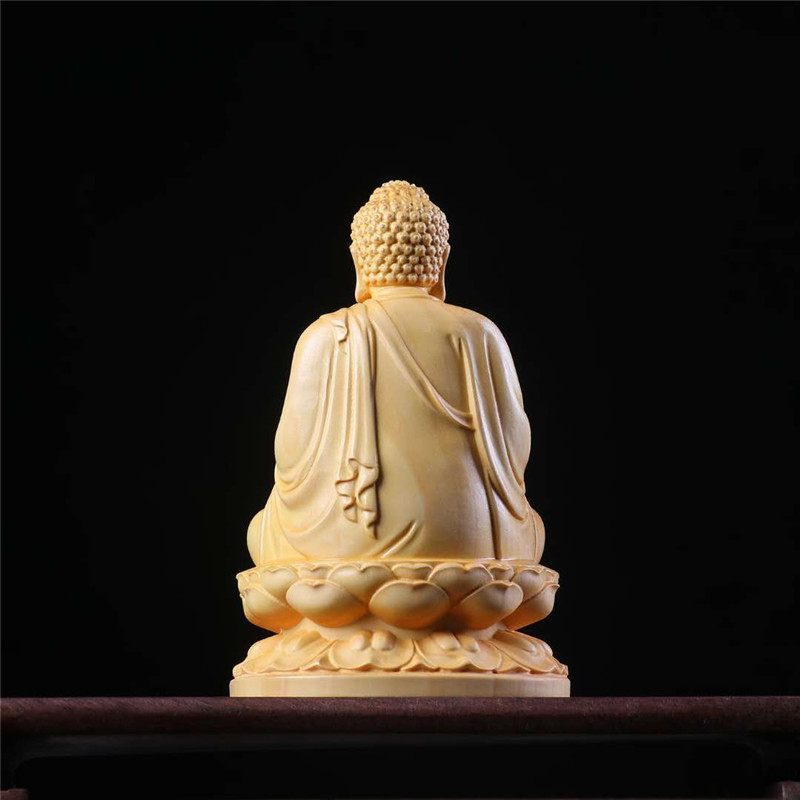 黄杨木雕阿弥陀佛释迦牟尼佛像摆件实木雕刻居家供奉汽车装饰摆设
