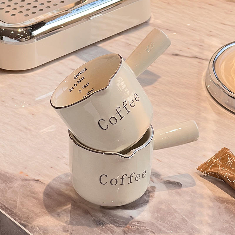 轻奢咖啡杯高档精致带刻度量杯浓缩咖啡萃取杯奶盅陶瓷盎司接