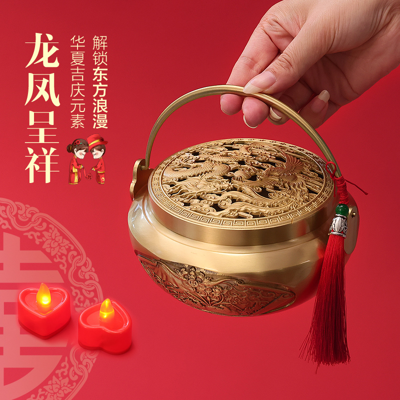 龙凤呈祥手炉非纯铜火炉结婚火铳脚炉子孙桶家用室内香炉旺夫炉