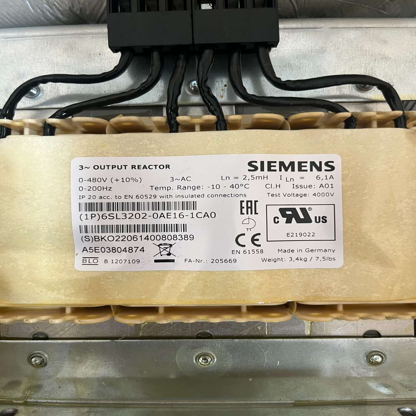 6SL3202-0AE16-1CA0电抗器未使用，询价
