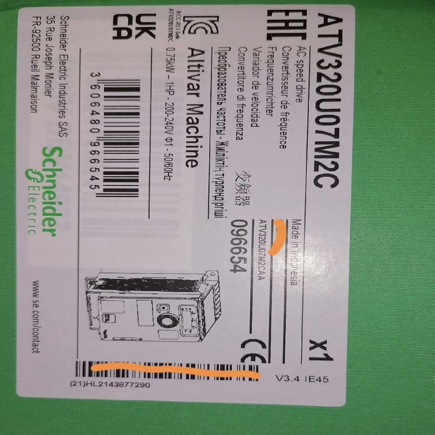 询价~变频器 ATV320U07M2C 0.75KW 两