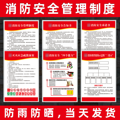 消防安全管理制度制度牌承诺书标语酒店饭店应急预案检查标识