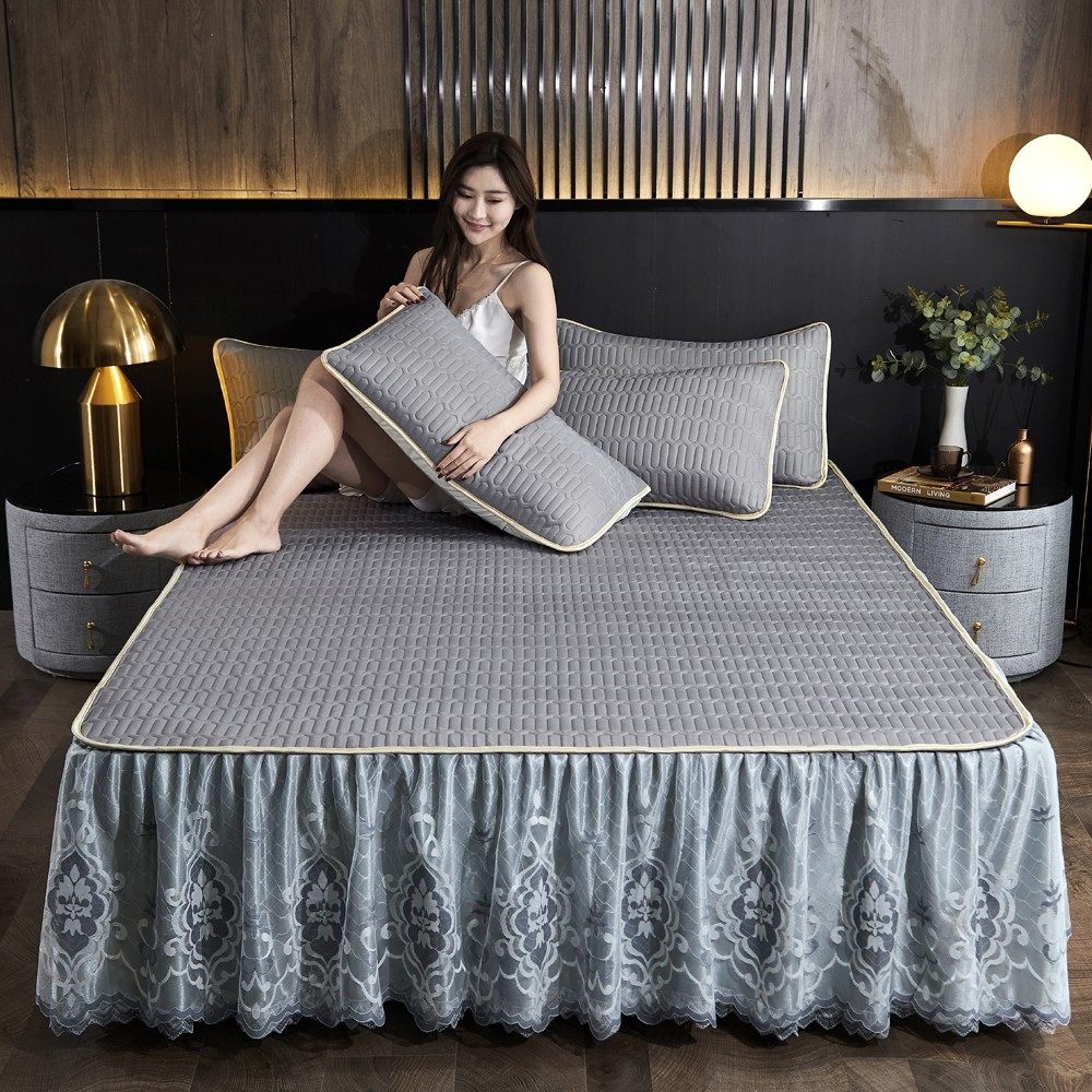 胶凉席三件套床裙款家用夏季冰丝席可水洗空调软席子防滑固定床罩,床上用品,乳胶席,淘宝优惠券,粉丝福利购,淘宝优惠卷