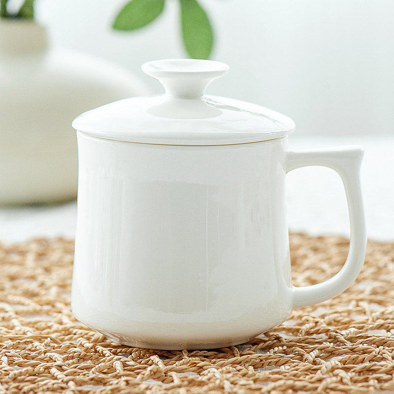 梓宁骨瓷马克杯会议办公室水杯子家用陶瓷大容量定制喝水茶杯盖杯