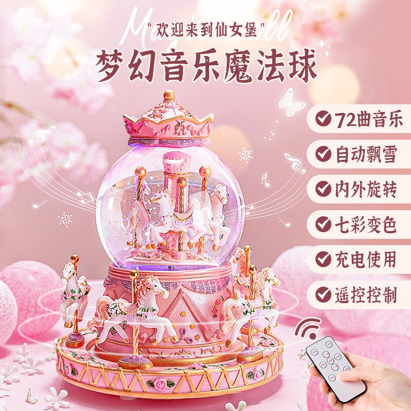 2025新款儿童玩具音乐盒女孩旋转木马八音盒女童网红爆款新年礼物