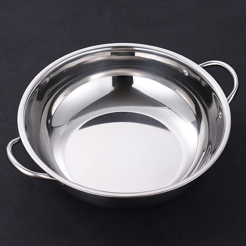 不锈钢火锅盆加厚用家用双耳火锅锅清汤锅电磁炉专用24CM--40CM