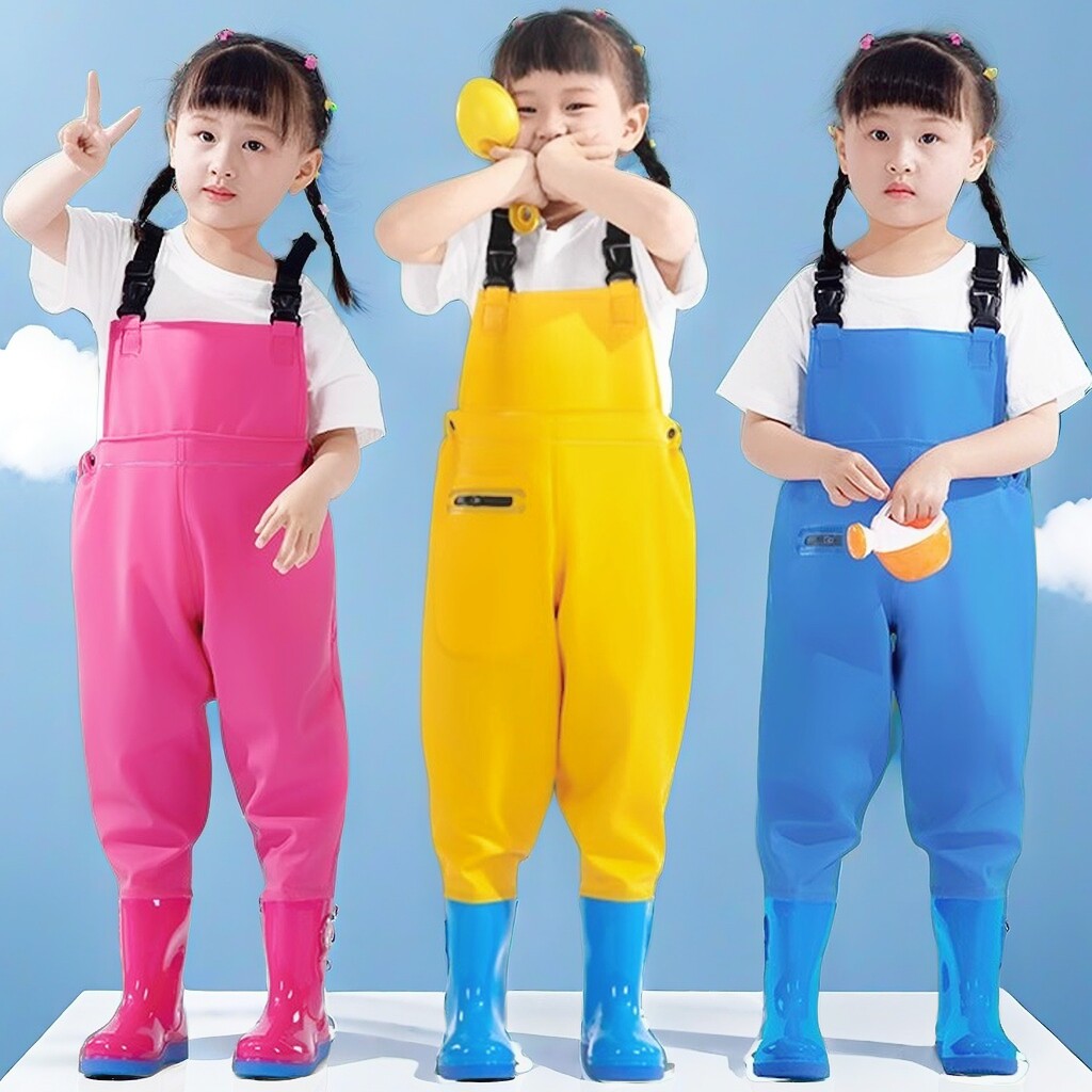 儿童玩水连体衣下水裤赶海服小孩涉水裤雨靴一体捞鱼玩沙防水