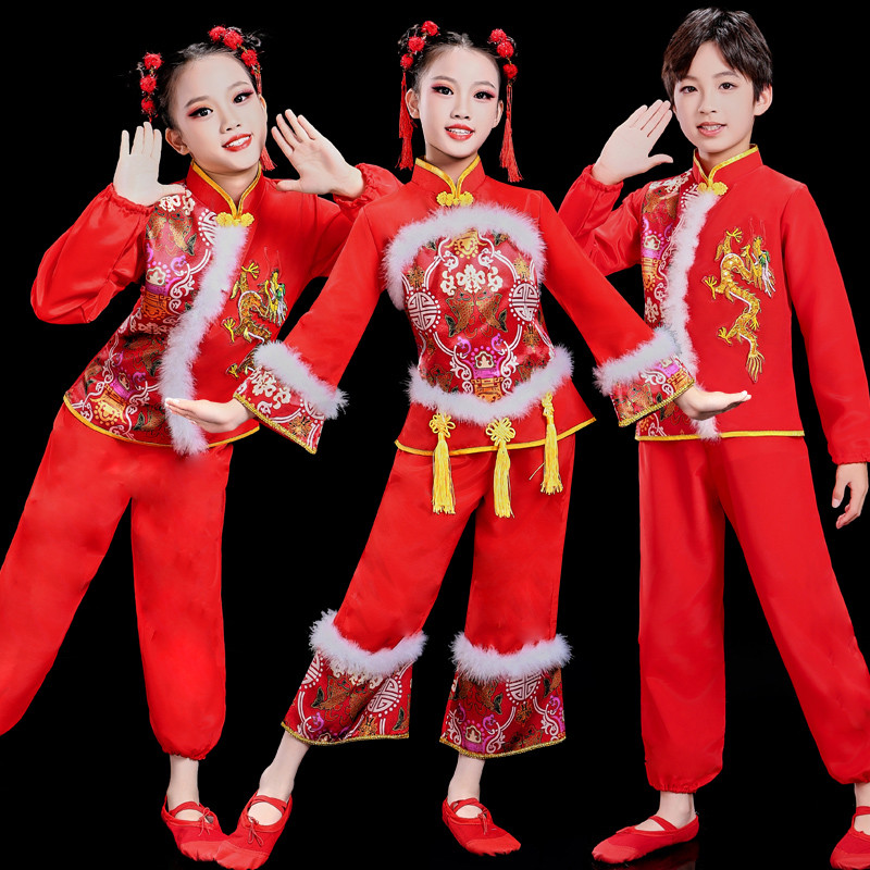 元旦儿童喜庆演出服中国鼓舞幼儿园盛世欢腾秧歌舞蹈腰鼓打鼓服装