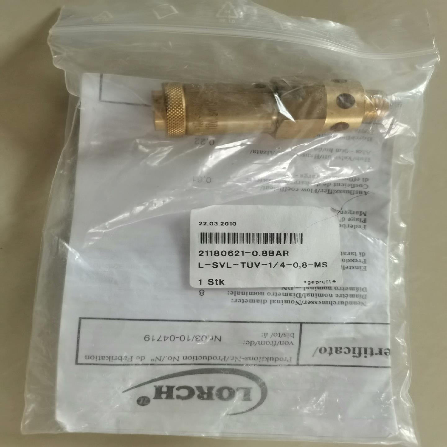 Lorch安全阀l-svl-tuv-1/4-0.8-m询价