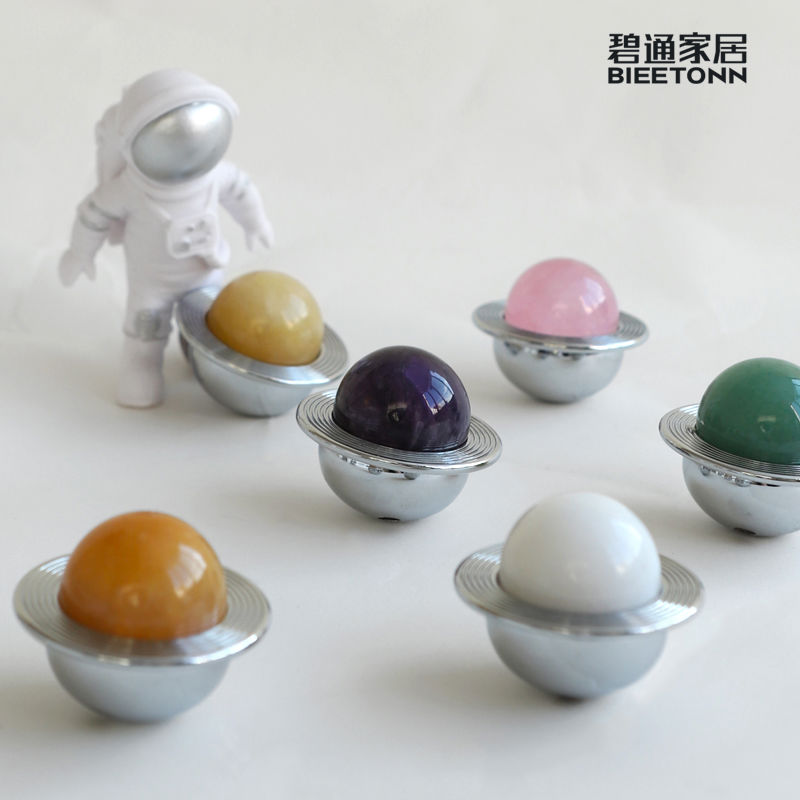 水晶黄铜星球衣柜门把手橱柜轻奢现代简约小拉手抽屉单孔银色
