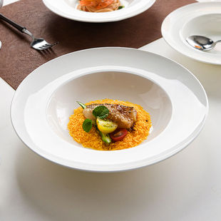 草帽盘新款西餐牛排餐盘陶瓷意面盘子沙拉碗家用深盘汤盘蛋炒饭