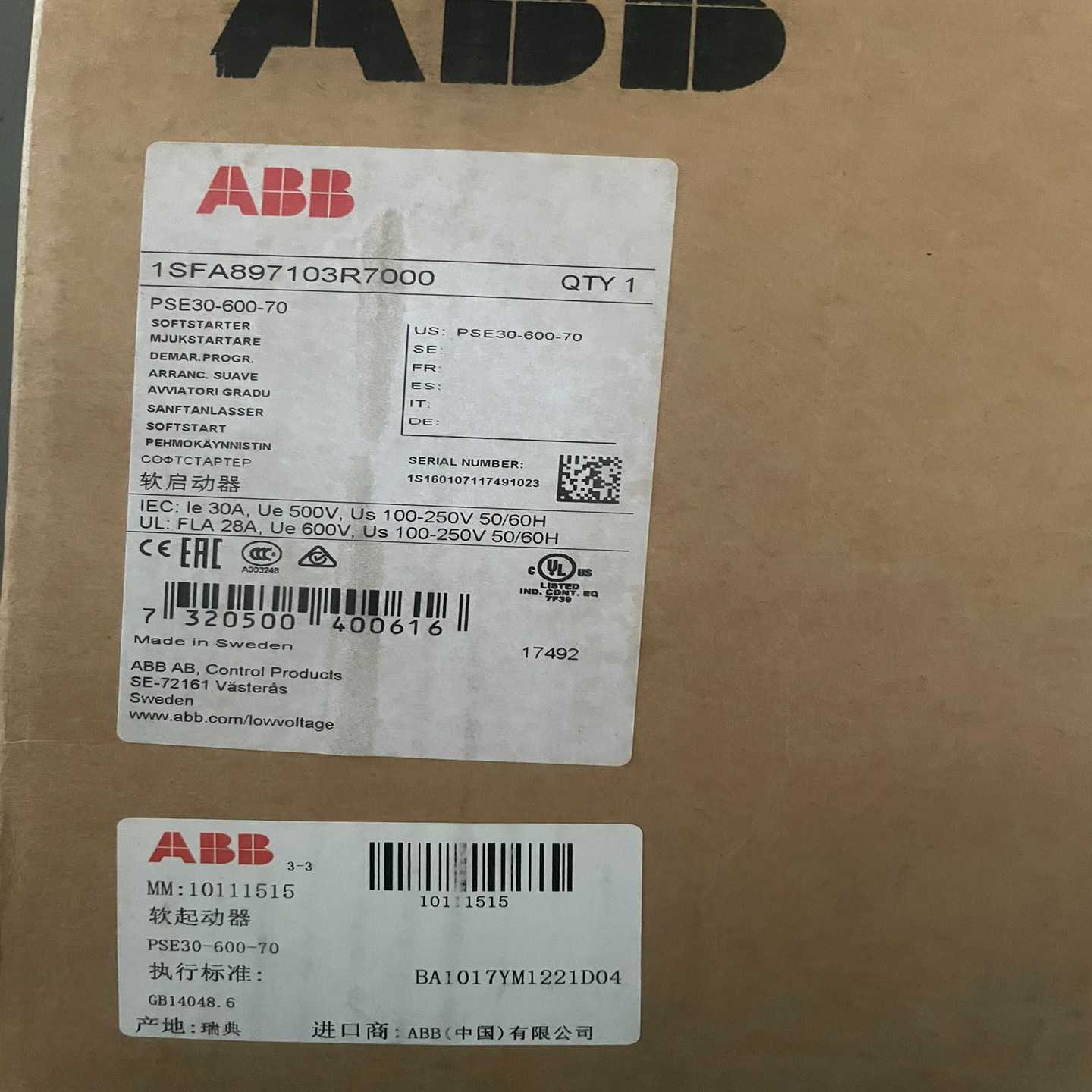 ABB软启动器PSE30-600-70（gg设备）