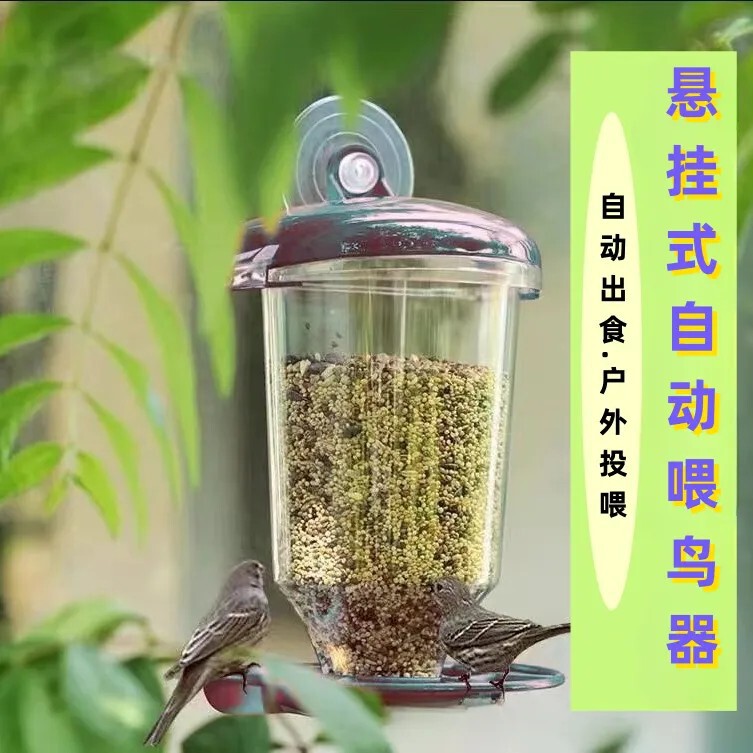 室外悬挂式喂鸟器户外吸附玻璃阳台庭院野外麻雀半自动布施投食器