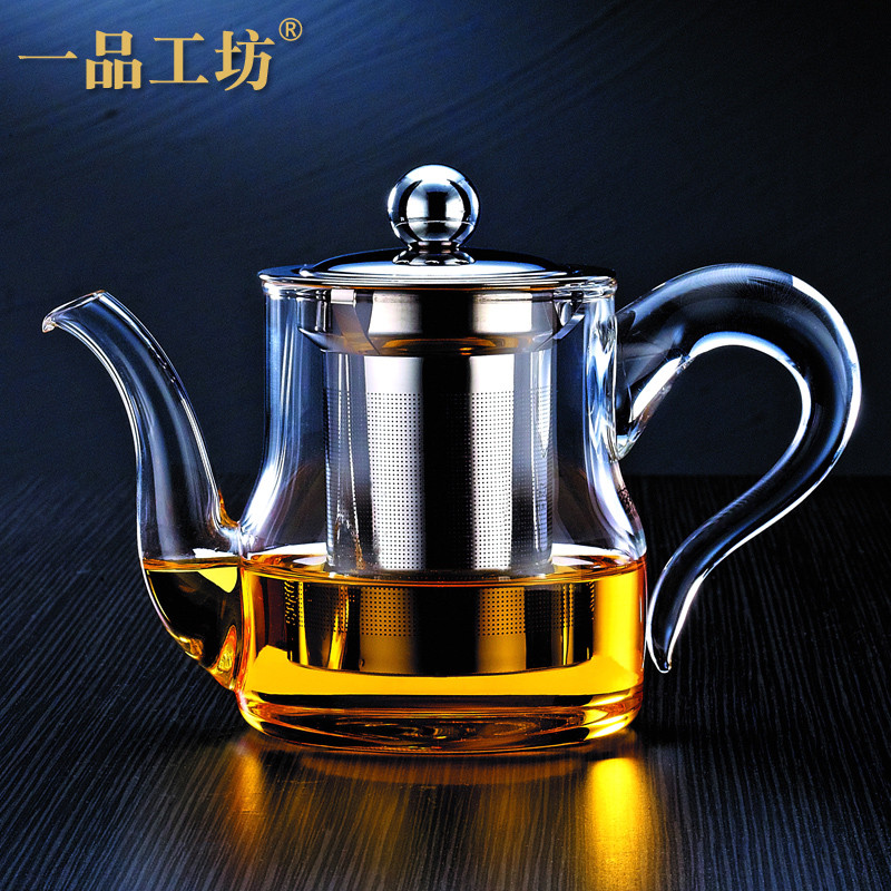 一工坊耐高温加厚玻璃茶壶不锈钢过滤内胆泡茶壶煮红茶花茶