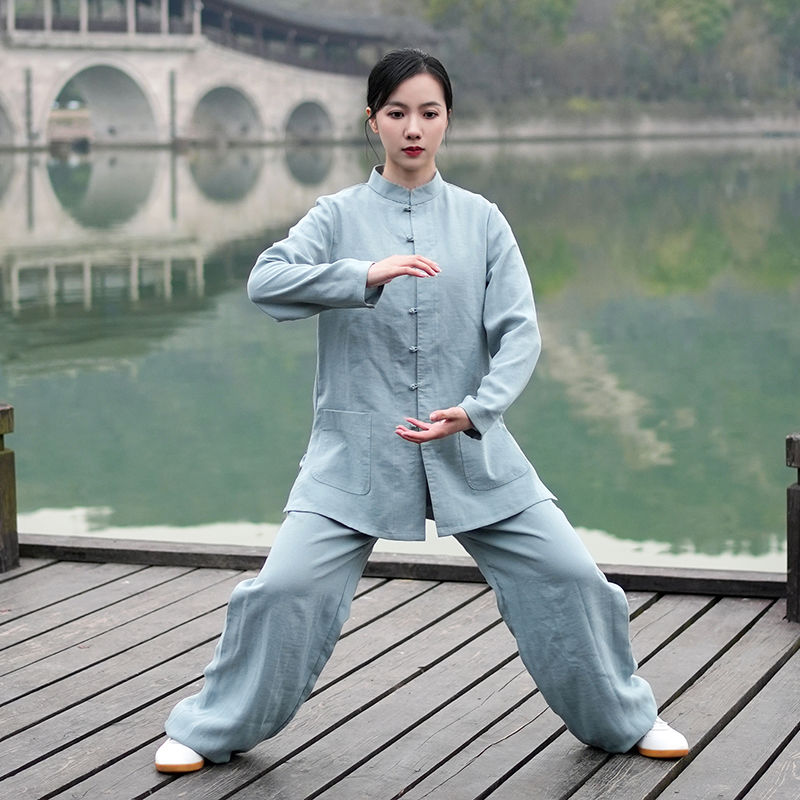 2023新款方领小扣款式春夏季太极服亚麻棉极服练功服道袍武术