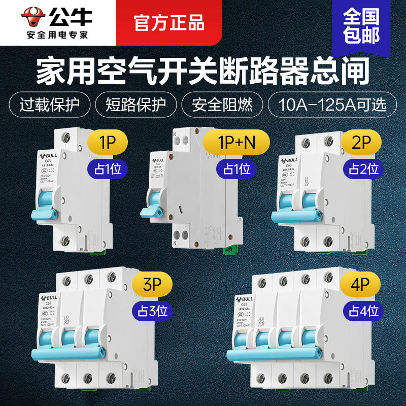 空气开关断路器1p2p3p4p家用220v大功率63a小型32a电闸空开关