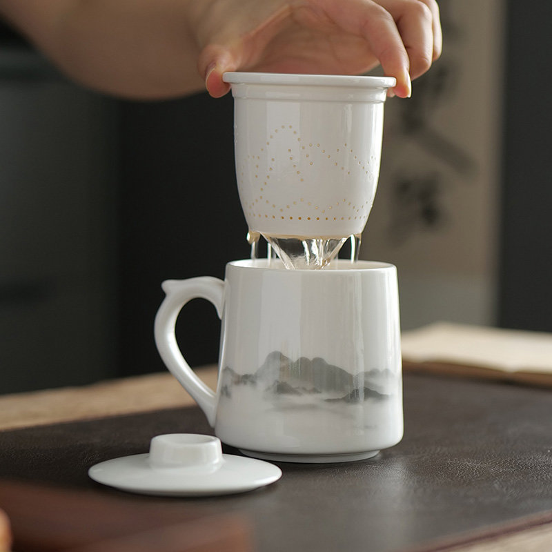 德化白瓷马克杯陶瓷杯子办公室水杯大容量家用轻奢羊脂玉茶杯定制
