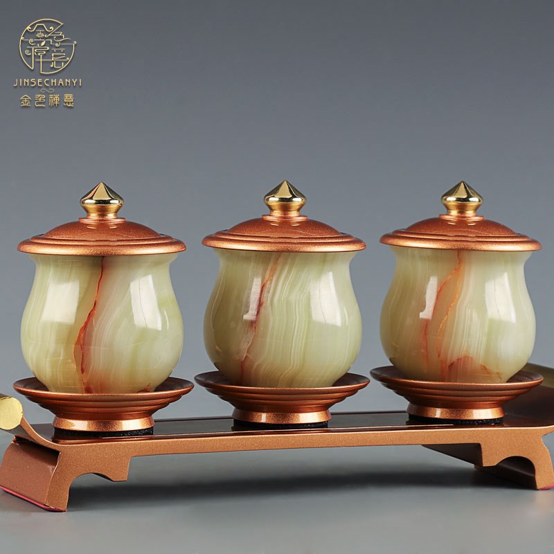 玉石佛具套装供佛用品家用全套敬神佛前香炉供盘供佛灯花瓶供水杯