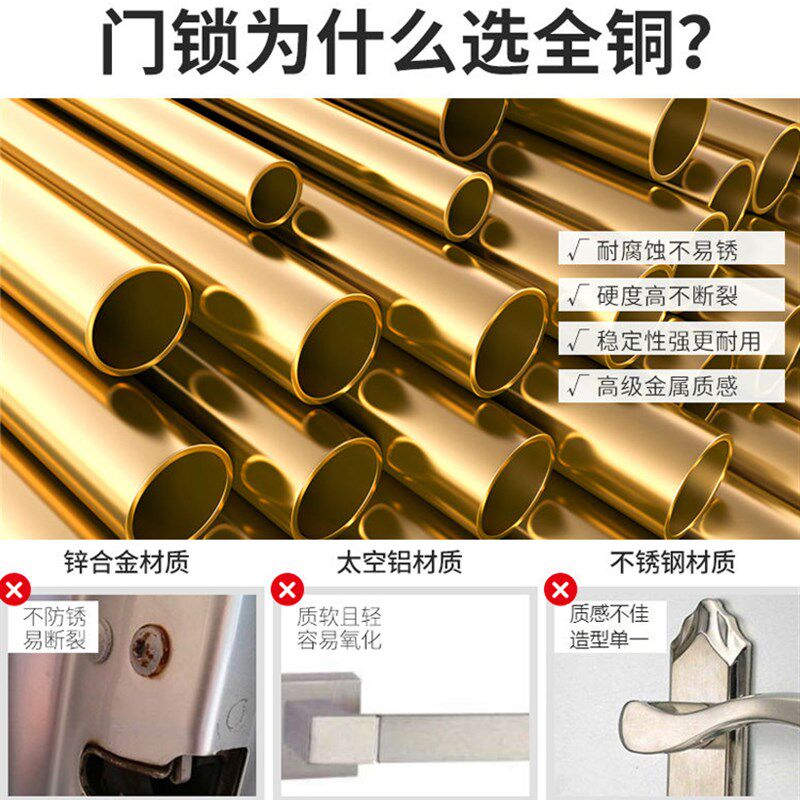老铜匠中式全铜卧室门锁欧式风格室内外房门锁大门锁田园实木1320