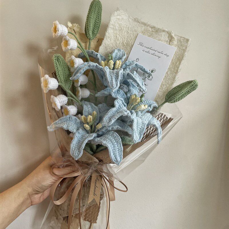 手工编织百合diy钩织花束成品铃兰花毛线钩织仿真花送女友闺蜜