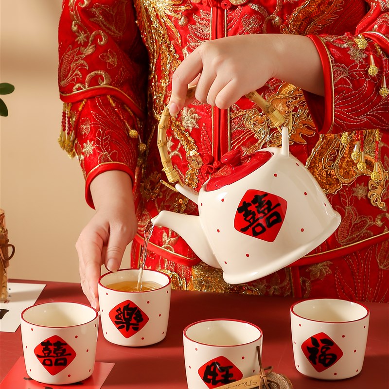 结婚敬茶杯茶具套装中式红色实用新婚礼物送新人新娘陪嫁婚庆用品