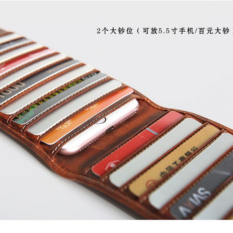 原创自制 头层牛皮多卡位卡包男士复古真皮长款钱包疯马皮女钱夹