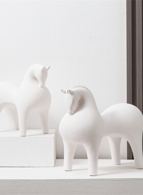 蓝色马摆件陶瓷样板间工艺品摆设 客厅展厅装饰品办公室动物艺术