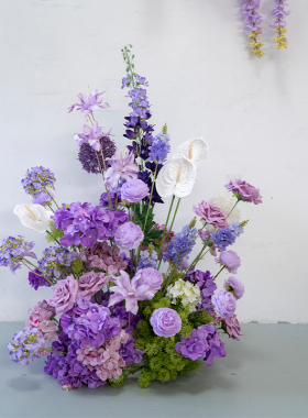 婚礼装饰紫色壁挂花艺 KT板墙面摄影背景布置仿真绢花挂花地排花
