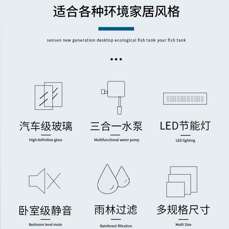 2022新款迷你小鱼缸带氧气的泵自循环生态桌面客厅小型家用免换水