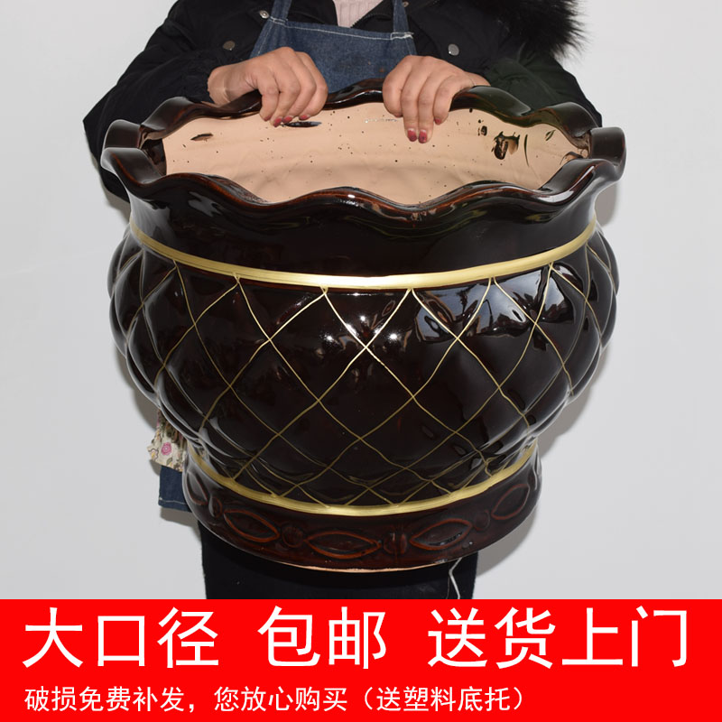 发财树巴西木大型盆栽散尾葵大号金属色高筒盆幸福树特大陶瓷花盆