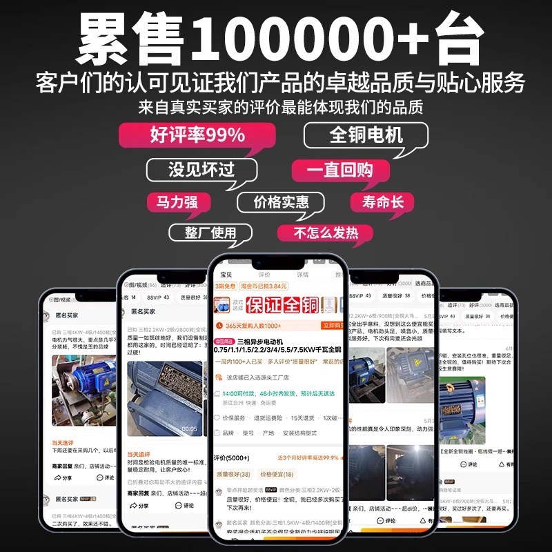 单相电机220V纯铜线小型两相0.75/1.1/1.5/2.2/3KW高速异步马达
