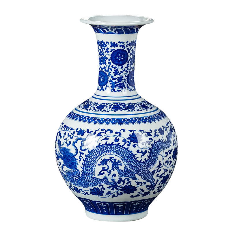 景德镇陶瓷器仿古龙纹青花瓷花瓶摆件新中式家居客厅博古架装饰品