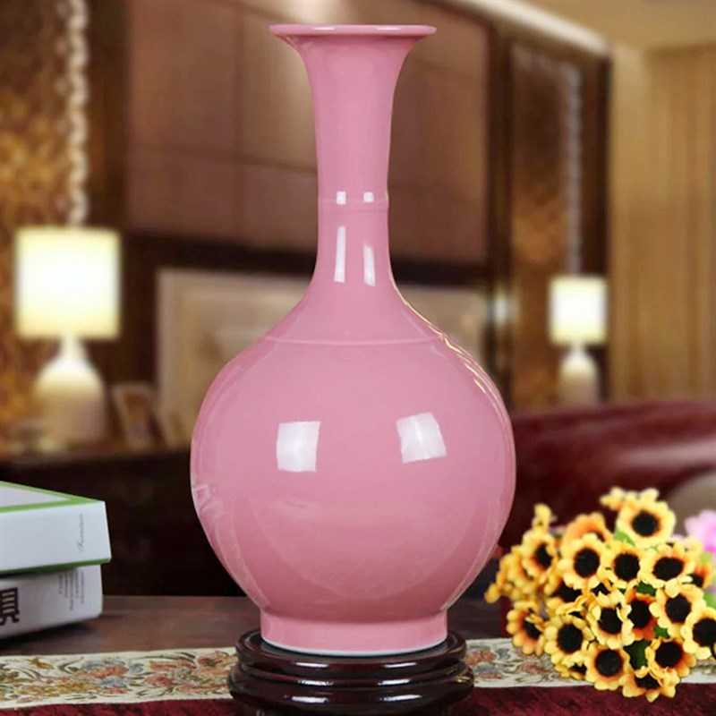 包邮 景德镇陶瓷器 颜色釉粉红花瓶 现代时尚家居装饰工艺品摆设