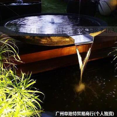 石雕流水钵庭院园林造景涌泉石钵喷泉石盆鱼缸池日式景观青石水钵